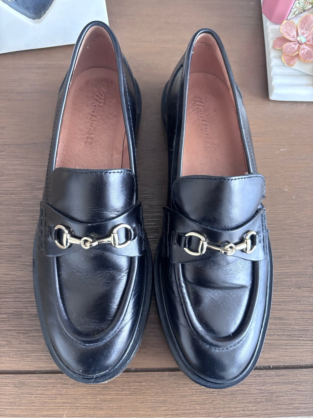 Madewell Black Leather Bit Loafers with Gold Hardware